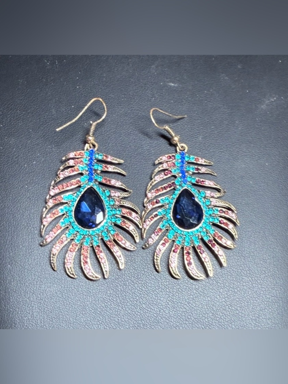 Vibrant Austrian Crystal Peacock Feather Earrings